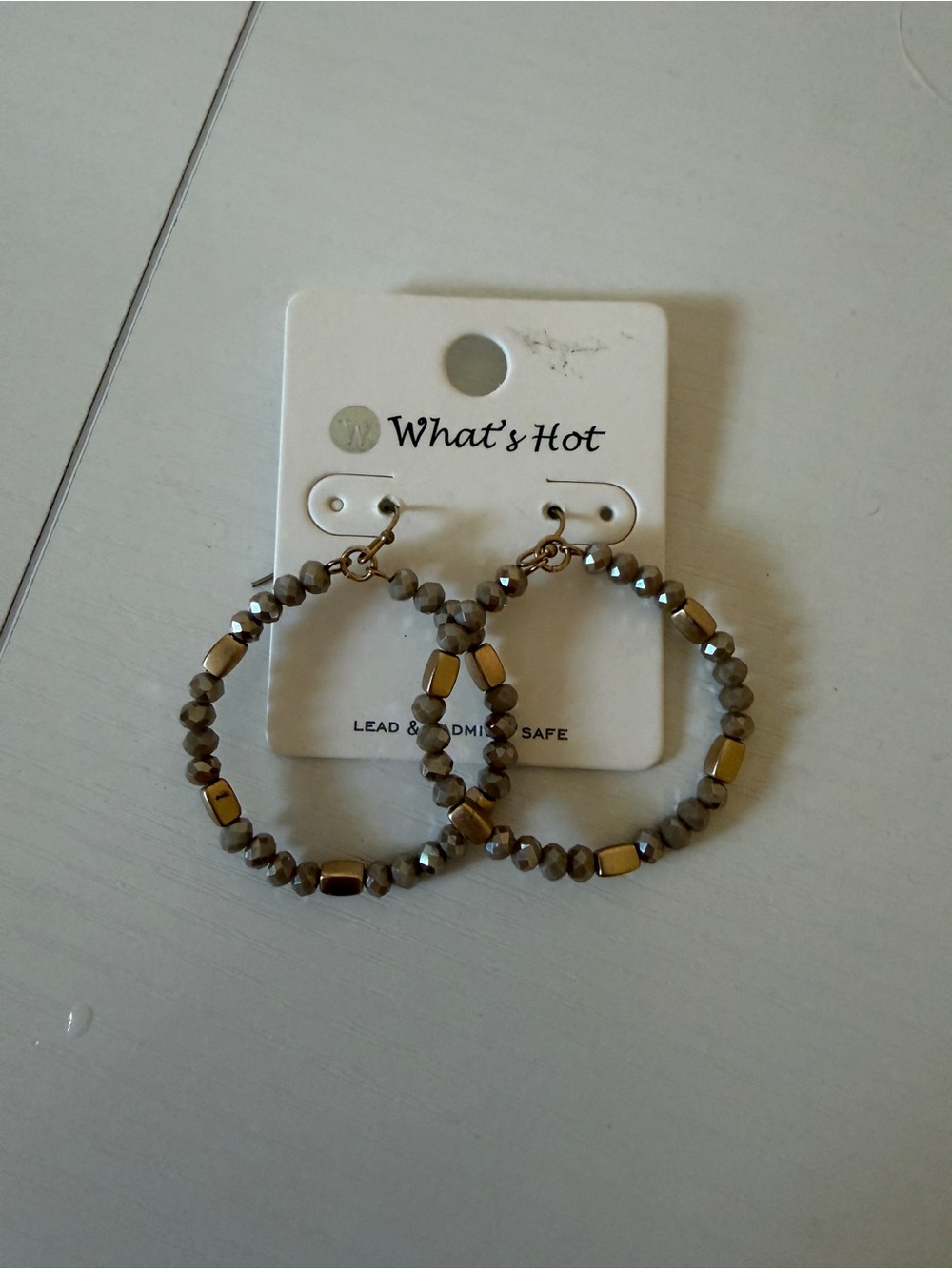 Metallic Gold and Gray Beaded Hoop Earrings